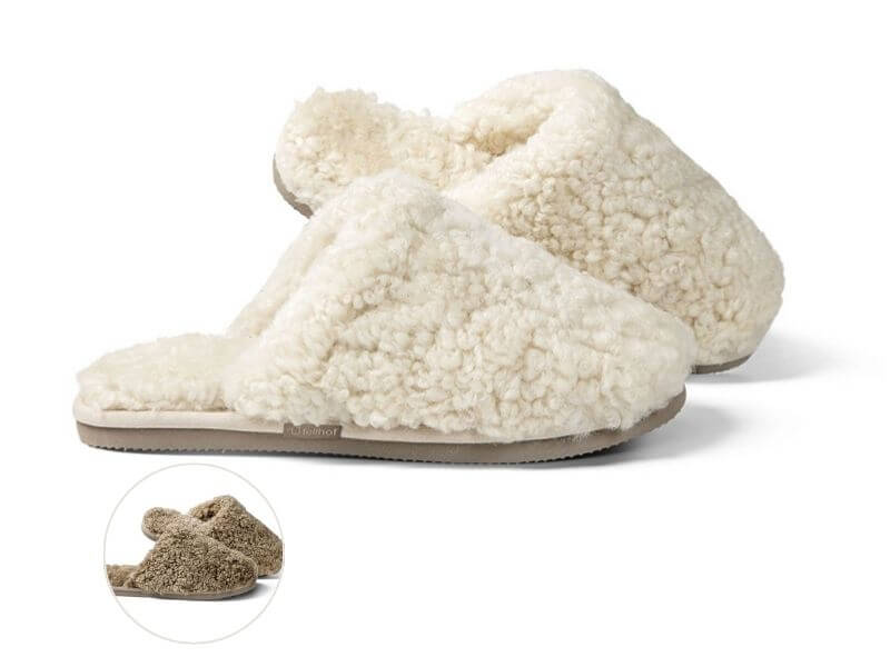 Fellhof Pantoffeln Teddy in den Farben Weiß und Braun
