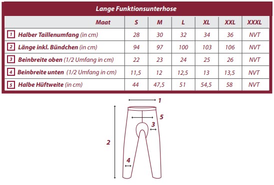 Größentabelle hose lang